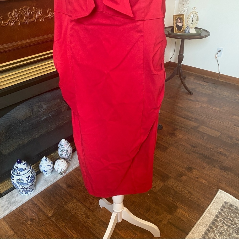 Torrid Retro Red Bow Front Bodycon Midi Dress Size 20 NWT - Picture 3 of 7